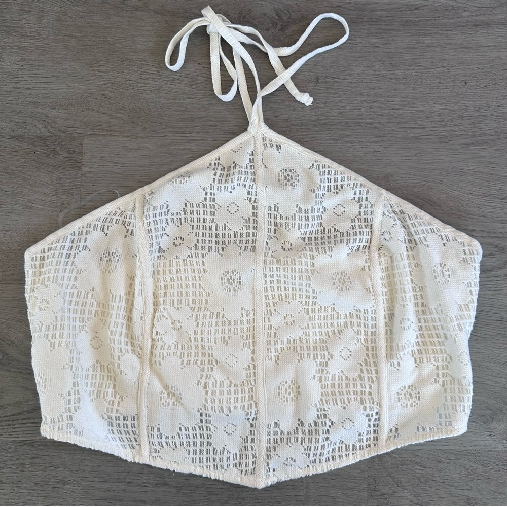 American Eagle XL Halter Top Cropped Women’s XL Lace Cream Boho Festival Crochet